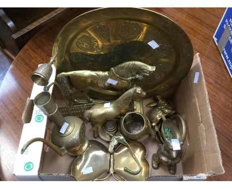 Brass cribbage board, Bear Money box, Arabic tray, animals, Chinese ashtrays, Horse doorstop, Arabian coffee pot, etc, includ