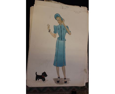 A collection of original sketches by Barbra Aston Jan 11 1938 to include fashion sketches showing mainly 1930s fashions of da