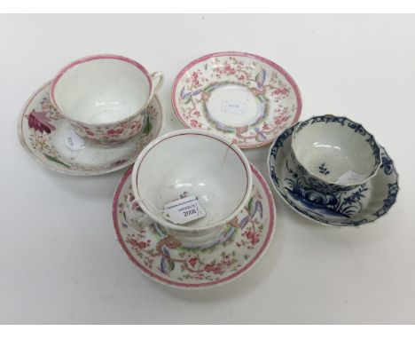 A Worcester blue and white tea bowl 18th Century and saucer; together with an early 19th Century cup and saucer, plus other t
