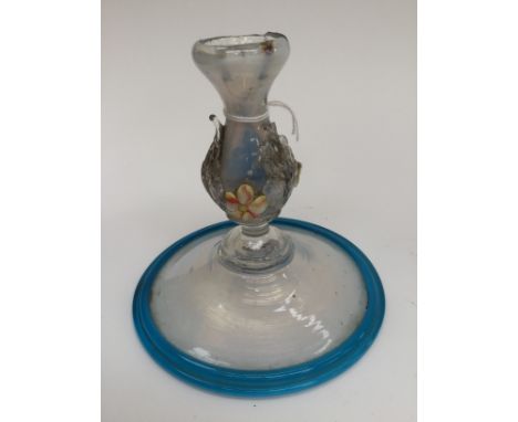 A 19th Century Venetian glass candlestick, folded spreading foot 