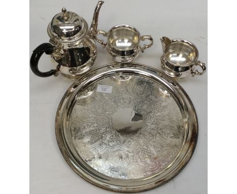 A Mappin & Webb silver plate Georgian style tea service including teapot, milk jug & sugar bowl, in original presentation box