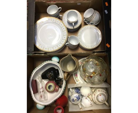 A Johnny Cook part dinner service together with a vintage part fruit set, tea wares, a stoneware jug etc (2 boxes)