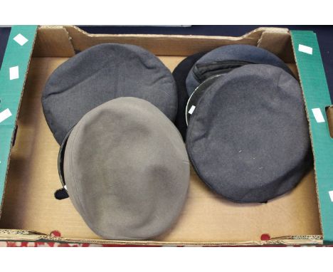 Vintage caps, A.T.C. ladies Army peak cap, Medical Corps, two peaked caps, possible Merchant Navy (5) 