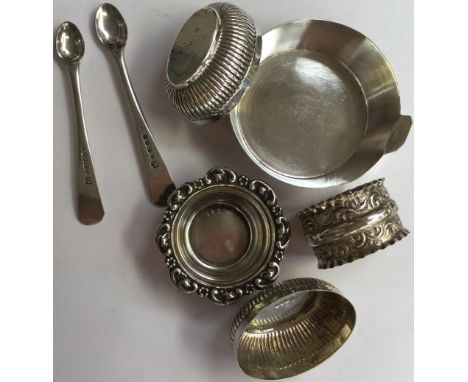 A silver twin handled coppered barrel style dish, Sheffield 1916, William Lister & Sons,  with a pair of silver salts, Birmin