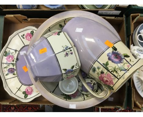 A toilet set and matching dressing table set and planter, Staffordshire circa 1905