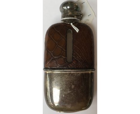 A George V silver and snakeskin hip flask, Sheffield 1931, makers mark G and J W.H. 