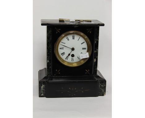 A 19th Century black slate mantle clock (key) 