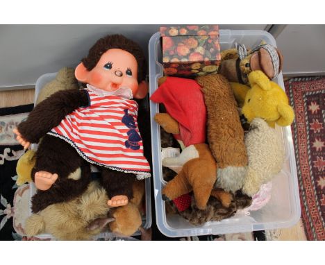 A large quantity of teddy bears to include Steiff and Basil Brush (two tubs) 