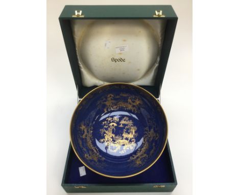 A boxed Spode bowl, blue ground with Oriental gilded decoration, dating from early 1970s 