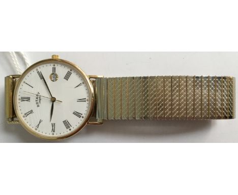 A gentleman's Rotary watch, side wind with date window, cased in 9ct gold, replacement bracelet  