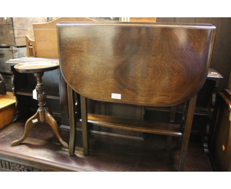 A modern Elm Pembroke table with a stretcher tier, with a small mahogany tripod wine table (2) 