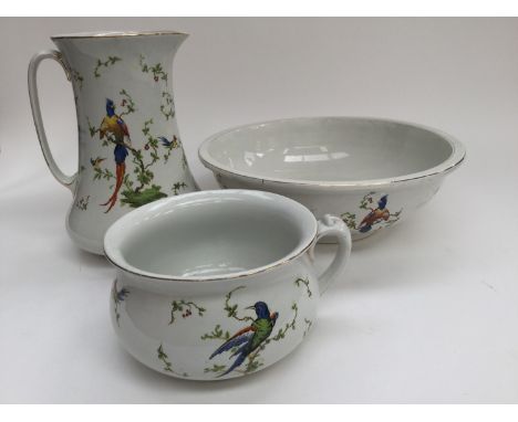 A late 19th Century washing basin, jug and chamber pot (3) 
