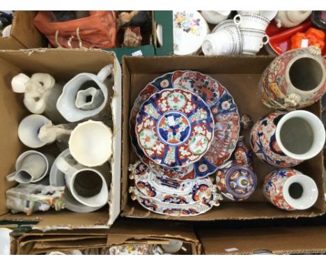 A collection of Japanese Imari wares, to include plates and vases together with Portmeirion Parian wares, a Poole pottery fig