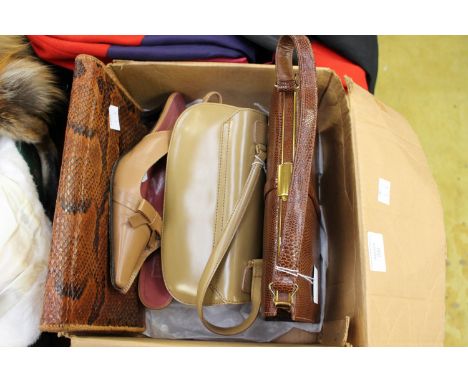 One brown snakeskin envelope bag with tan leather lining late 1940s/50s, and with a fine skinned snakeskin mid 1950s traditio