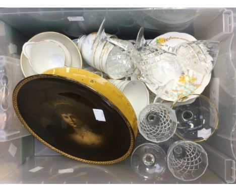 Roslyn china tea service; together with Babycham glass, etc and a pair of Ridgeways 1911 Coronation King George V plates (one