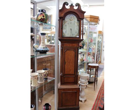 A George III oak and mahogany cased 30 hour longcase clock, the dial inscribed 'Whitehurst and Son', the hood with a swan nec