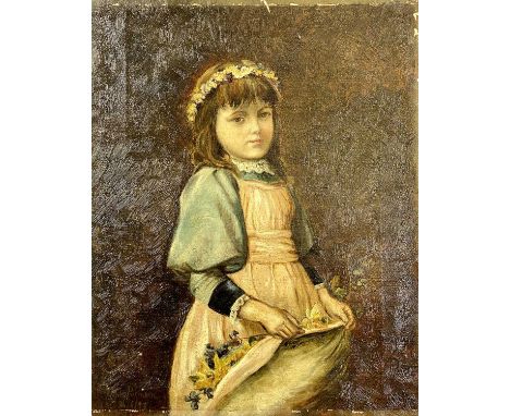ETHEL ROBINSON, (British), oil on canvas - three quarter length portrait of a young girl wearing a garland of flowers and hol