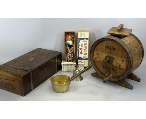 VINTAGE COLLECTABLES GROUP including pine butter churn and cover, early 20th Century, stamped 'Wade, Leeds', 38cms H, a Pelha