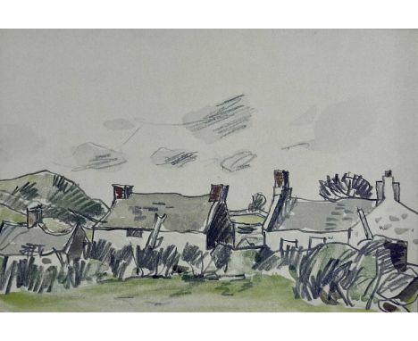 SIR KYFFIN WILLIAMS OBE, RA (British 1918 - 2006) colour print - titled 'Llanddona', folded card format depicting Welsh cotta
