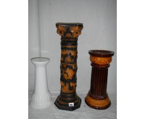 3 good ceramic jardiniere stands, tallest 64 cm.