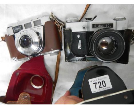 A Prinzflex 500 camera and a Kodak Retinette camera.