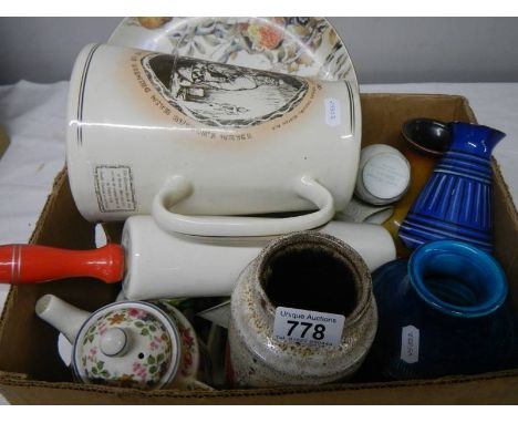 A mixed lot of interesting ceramics including Poole, Coalport, art pottery, collector's plate, toast rack etc.,