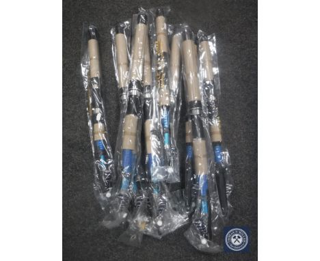 A box containing boxed Fladen fishing rods, telescopic rod casters etc