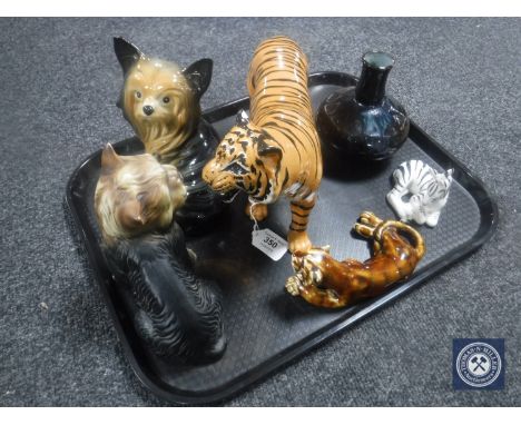 A large Beswick china figure - Tiger, model 2096, designed by Graham Tongue, together with four further china figures and a S