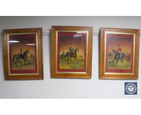 A set of three reverse paintings on glass after Ackerman's Costumes of the British Army; 4th Royal Irish Dragoon Guards, 4th 