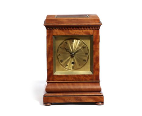 A REGENCY SATINWOOD FOUR GLASS MANTEL CLOCK EARLY 19TH CENTURY the brass chain driven single fusee eight day movement with an
