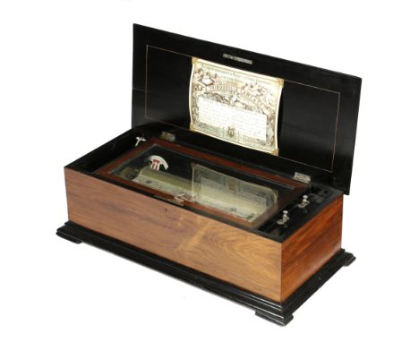 A FRENCH ROSEWOOD AND MARQUETRY MUSICAL BOX BY J. THIBOUVILLE LAMY &amp; CIE., LATE 19TH CENTURY the lid inlaid with lilies, 