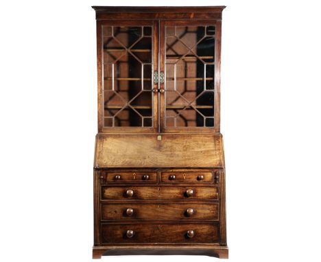 A GEORGE III MAHOGANY BUREAU BOOKCASE LATE 18TH CENTURY, TOP AND BASE PROBABLY ASSOCIATED with a pair of astragal glazed door