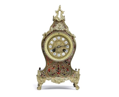 A FRENCH BOULLE MARQUETRY MANTEL CLOCK IN LOUIS XV STYLE the brass eight day movement striking on a gong, stamped '535642', o