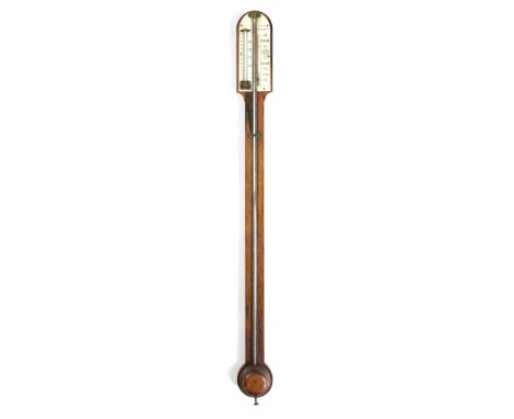 A GEORGE III ROSEWOOD STICK BAROMETER BY HARRIS, BRIXTON, C.1800 with an ivory thermometer and vernier scale and turned reser