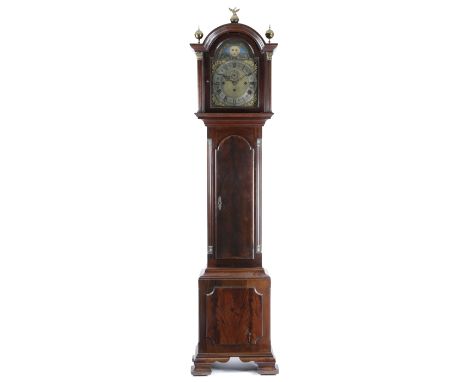 A MAHOGANY CHIMING LONGCASE CLOCK 19TH CENTURY the substantial brass three train movement with an anchor escapement striking 