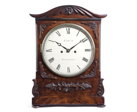 A REGENCY MAHOGANY BRACKET CLOCK AND BRACKET BIRCH, TENTERDEN, EARLY 19TH CENTURY the brass twin fusee  eight day movement st