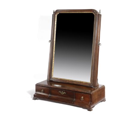 A GEORGE II MAHOGANY DRESSING TABLE MIRROR MID-18TH CENTURY with a bevelled plate and gilt slip, the box base with a caddy mo