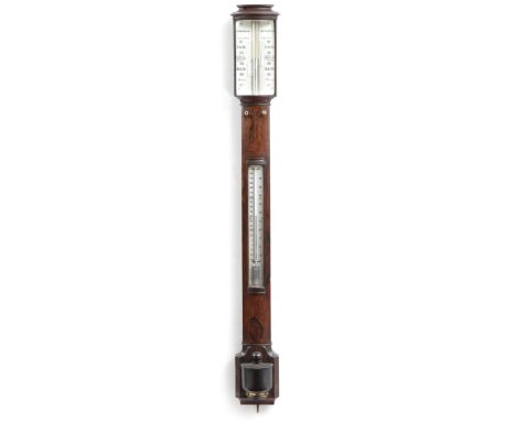 A ROSEWOOD BOWFRONT STICK BAROMETER BY STEBBING &amp; CO., SOUTHAMPTON, EARLY 19TH CENTURY the ivory gauge with vernier scale