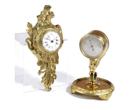 A FRENCH GILT BRASS CARTEL CLOCK IN LOUIS XV STYLE, 19TH CENTURY the brass pocket watch style movement indistinctly inscribed