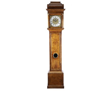 A WALNUT LONGCASE CLOCK BY PETER ROGER, LONDON, LATE 17TH / EARLY 18TH CENTURY the brass eight day movement with five turned 