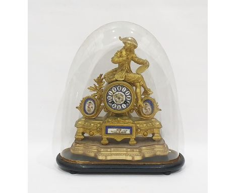 Japy Freres French striking mantel clock in ormolu case surmounted by 17th century style French painter, with ceramic dial be