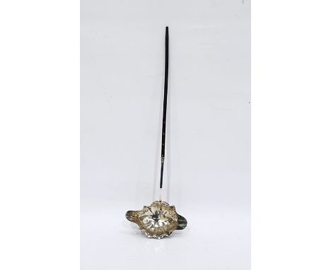 Georgian silver punch ladle, circa 1750 (marks rubbed) with horn handle and an oval silver dish with classical repousse decor