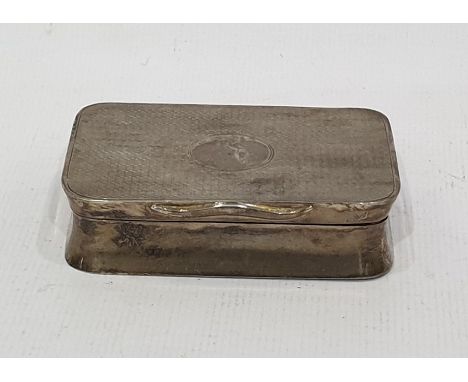 George V rectangular silver pillbox with engine-turned cover, Birmingham 1910, 7cm long, 2oz approx 
