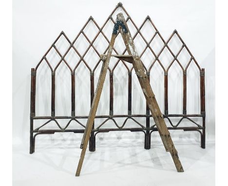 Five-rung vintage stepladder (showing signs of use), platform height 1m 15cm and 2m open latticework bamboo headboard Conditi