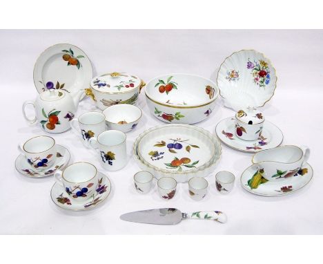 Royal Worcester 'Evesham Gold' part dinner service, printed marks, printed with vignettes of fruit, vegetables and leaves, wi