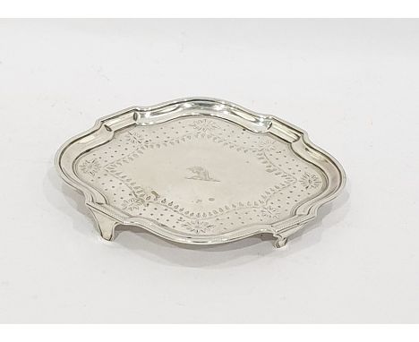 Georgian silver teapot stand with wavy edge border and floral engraving, raised on short square feet, London 1788, length 16c