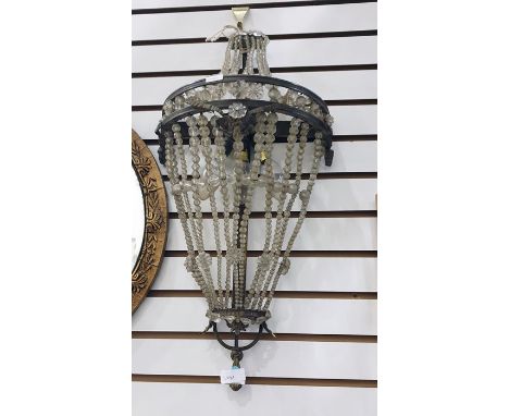 Three-light wall light with strung glass beaded shade