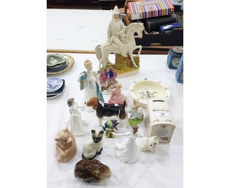 Various items of pottery and porcelain&nbsp;to include Staffordshire pottery equestrian figures, Poole pottery models and ani