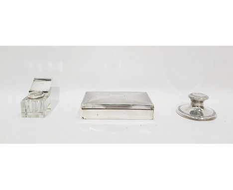 Silver rectangular cigarette box with engine-turned engraving, cedar lined interior, Birmingham 1939, length 15cm, a silver c