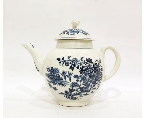 18th century Worcester porcelain printed blue and white teapot and cover, circa 1770, printed blue crescent mark, printed wit
